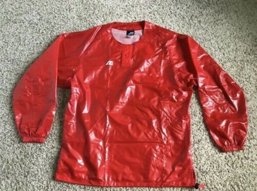 Mizuno Polyurethane wet look pvc pullover baseball team Jacket shiny Medium red - Picture 1 of 7