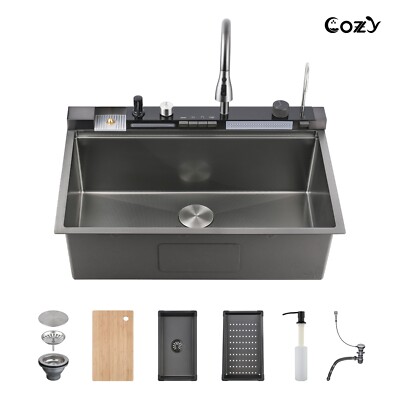 Cozy 33x22'' Multifunctional Overmount Kitchen Sink Faucet Combo