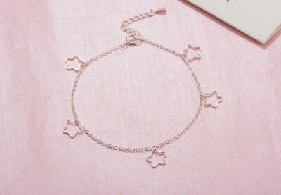 Star Silver SP Beaded Charm Foot Ankle Bracelet Chain Anklet A31