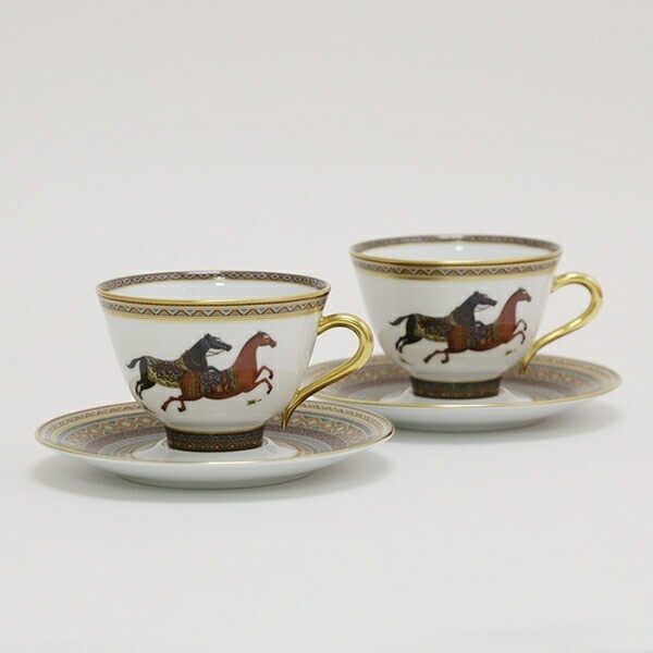HERMES Paris Cheval d'Orient Horse Printed Tea Cups HERMES Paris Cheval d'Orient Horse Printed Tea Cups