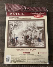 RIOLIS 1400 " Olde Street "  Counted Cross Stitch Kit Winter Scene NEW Unopened