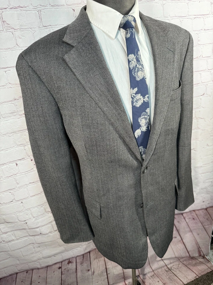 Abrigo Blazer Chaqueta Deportivo GRANT THOMAS Para Hombres Gris ESPIGA LANA CACHEMIR 43R Foto 3 de 4
