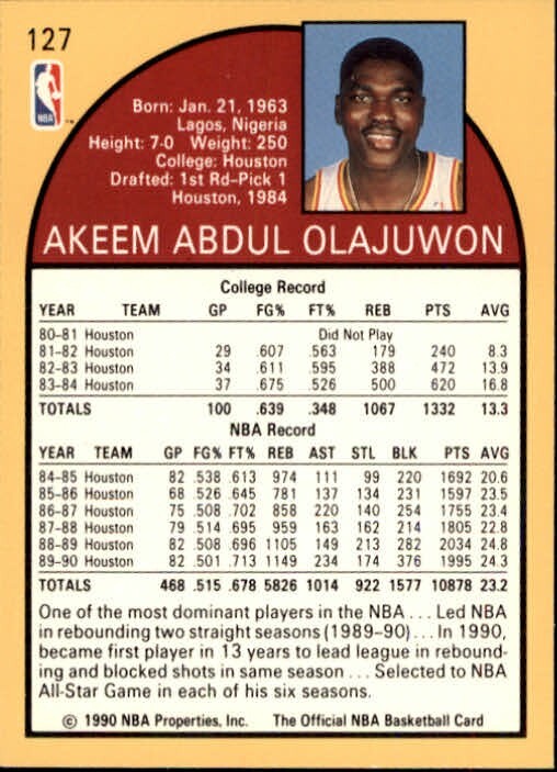 HAKEEM OLAJUWON ERROR CARD 127 Misspelled name AKEEM 1990-91 Hoops