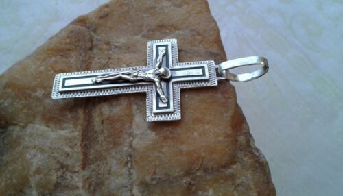 VINTAGE SOLID STERLING SILVER LARGER BOLD ORTHODOX CRUCIFIX "SAVE and PROTECT" - Picture 9 of 13