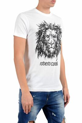 Roberto Cavalli Men's White Graphic Lion Crewneck T-Shirt
