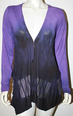 Jill Stern Purple Ombre Jacket M LS Drip Sides Pockets Batik Painted Wearble Art