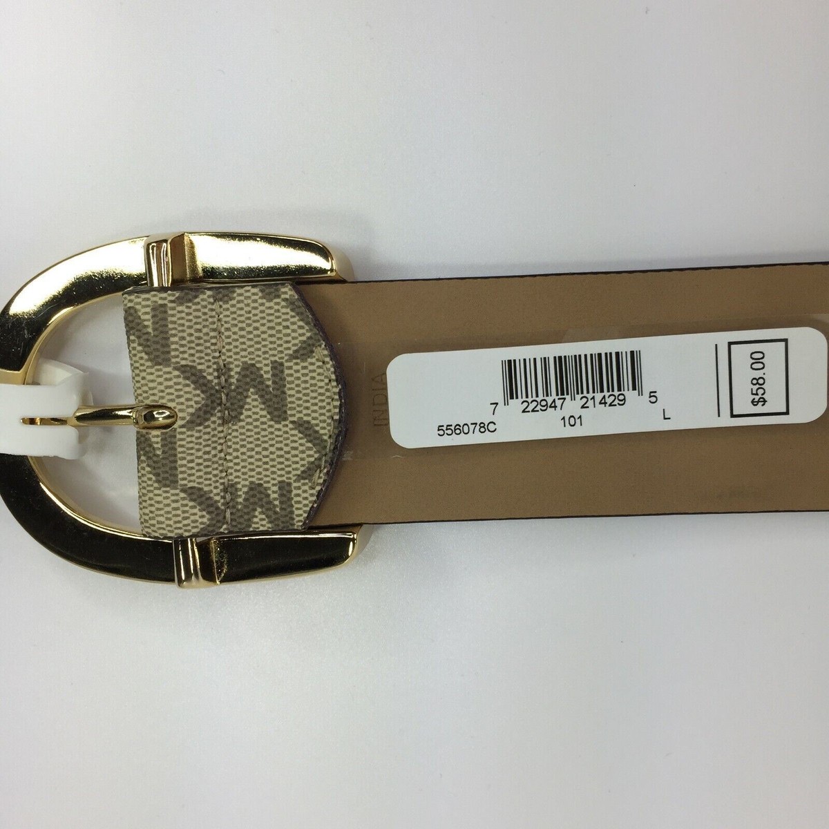 Michael Kors Women’s Signature Logo Tan/Beige Leather Belt Designer Michael Kors Reversible Buckle Belt, MK Signature  main image 4
