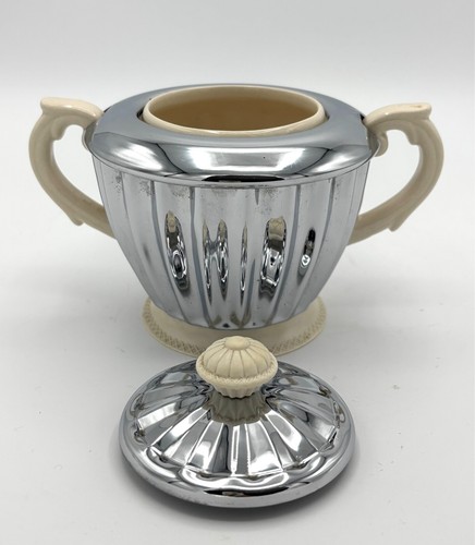 Vintage HEATMASTER Ceramic & Chrome Lidded Sugar Bowl 1950's - Picture 7 of 10