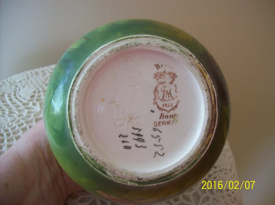 Jarrón antiguo Royal Bonn Franz Anton Mehlem barro iris fábrica 1888-1920 Foto 4 de 4