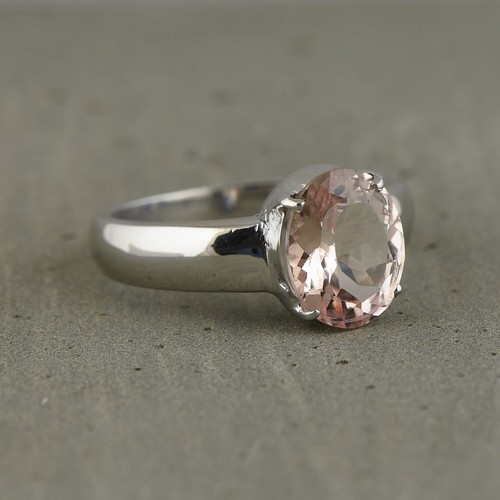 925 Sterling Silver Oval Peach Natural Morganite Gemstone Women Ring Size US 4-8 - Picture 2 of 3