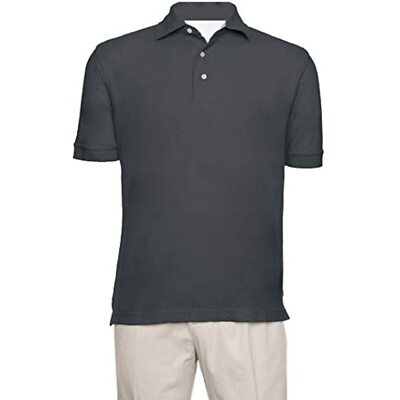 AKA Men's Solid Polo Shirt Classic Fit, Pique Chambray Collar, Charcoal, 3XL