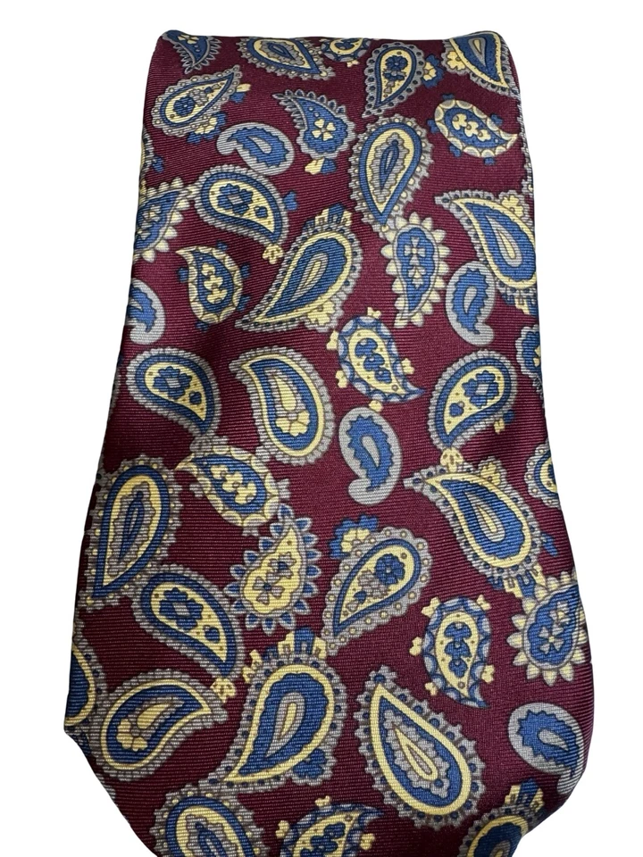 Corbata Burberry London cachemira oscura 100 % seda roja azul dorada académica clásica Foto 4 de 4