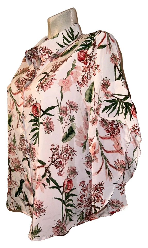 Blusa KENSIE Top Para Mujer Talla L Rosa Marfil Estampado Floral Botón 3/4 Ángel Slv Foto 4 de 4