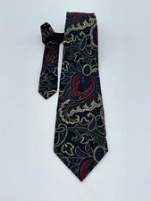 MARK SHALE Men's SILK Tie Dark Blue with Gold Blue Red Flower Patterns Very Nice