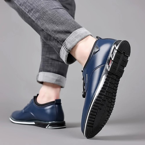 Men Business Casual Shoes Lace Up Leather Oxfords Waterproof Flat Dress Shoes - Picture 16 of 25