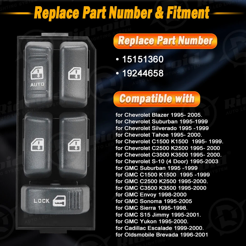 Interruptor de alimentación de ventana 15151360 para Chevrolet Suburban Silverado GMC Yukon 1995-99 Foto 3 de 4