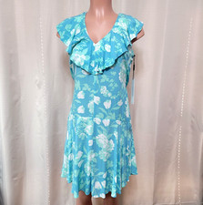 Calvin Klein Floral Challis Ruffle Hem Dress Women's Size 2 Mykonos Blue NWT