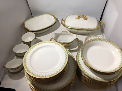 Antique Huge Set Jean Pouyat France Limoges Serving China Tureen Plates Bowls