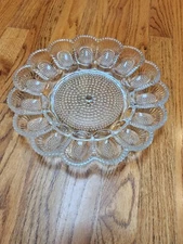 Vintage Indiana Clear Glass Hobnail Deviled Egg Plate 11"