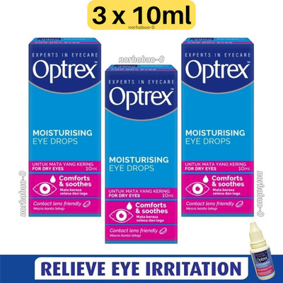 3 Optrex Moisturising Eye Drops for Dry Eyes Hydrate &Soothe Irritated Eyes 10ml