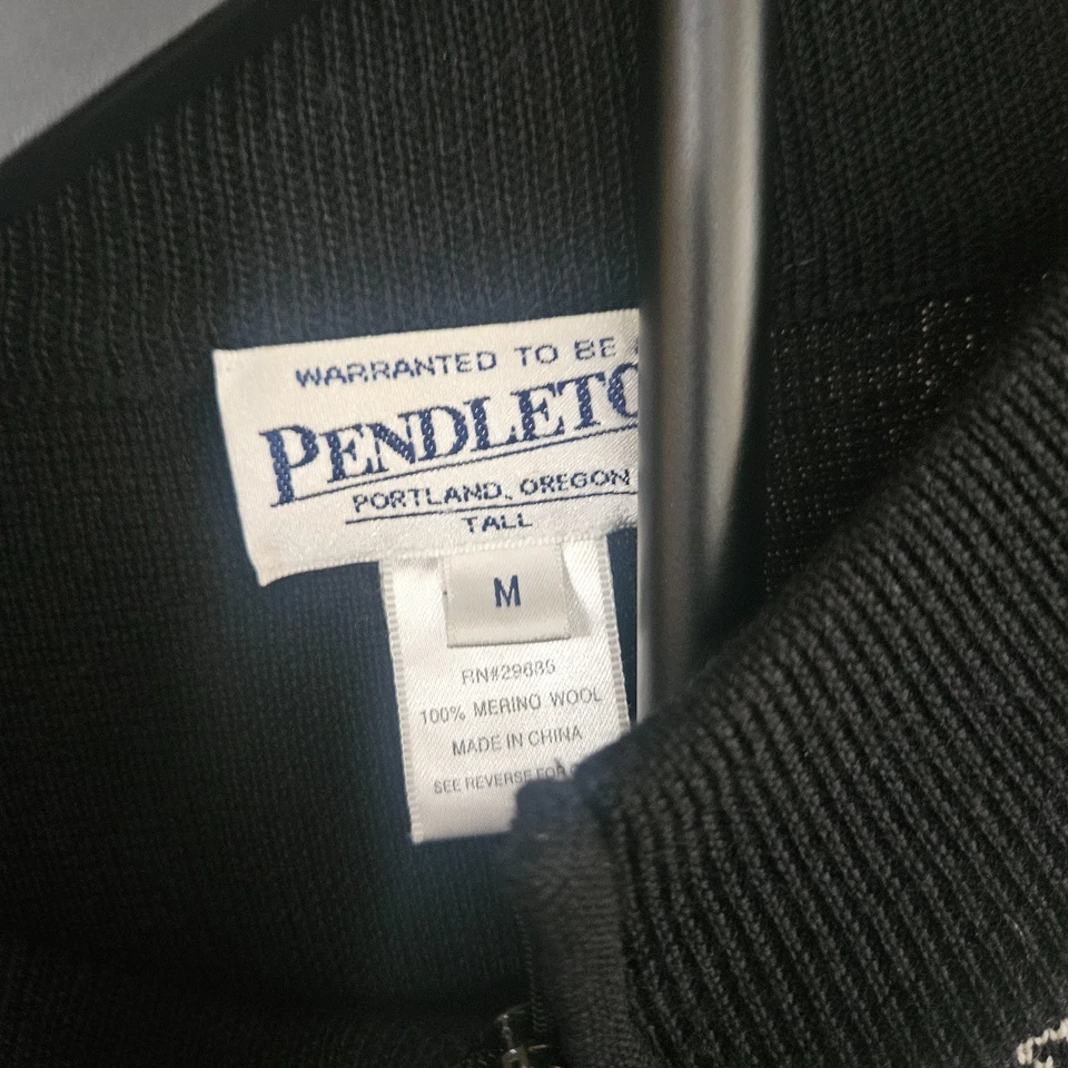 Pendleton Womens Cardigan Sweater Black Medium Tall Glen Check Zipper Mock Neck - Image 3 of 3