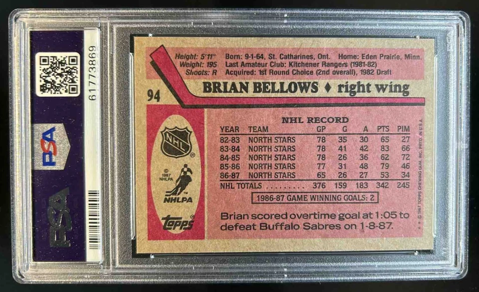 1987-88 Topps Brian Bellows #94 PSA 8 - Image 2 of 2