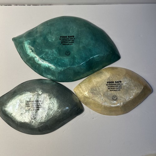 Capiz Shell Nesting Serving Trays/Plates Turquoise Aqua Cream Set 3 Phillipines - Picture 10 of 15