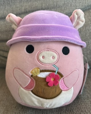 8 Inch Peter Pig Squishmallow with Purple Hat and Coconut Drink Plush Toy NEW