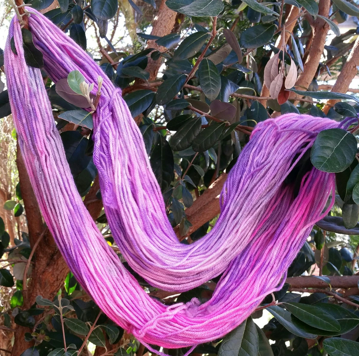 Hand Dyed 8ply Yarn, 100g 200m Variegated Pink Purple Grey Merino Nylon Silk