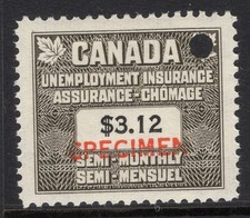 CANADA 1960 VD #FU83 $3.12 UNEMPLOYMENT INSURANCE SPECIMEN MINT NH CAT $93.75
