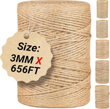 Natural Jute Twine String 3mm x 656ft Bulk Jute Rope for Crafting, Gardening, Gi