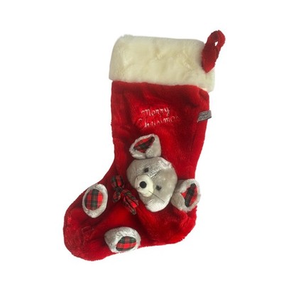 Vintage 1988 Chrisha Playful Plush Christmas Stocking Red 3D Mouse Plaid 22''
