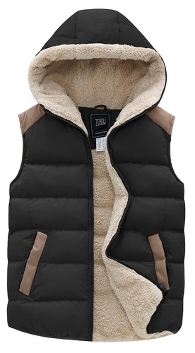 Women's Qulited Puffer Vest Sport Warm Thick Hooded Winter Vest(Black,Small)