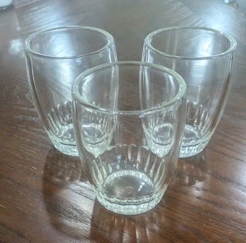 3 Anchor Hocking Art Deco Barrel Glasses Ribbed Base 8oz Rocks  VTG Tumblers
