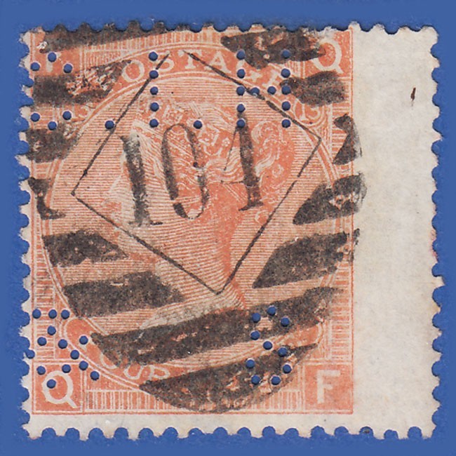 GB QV 1872 4d  DULL VERMILION PLATE 13  QF SG93 GU + C . I . H & S PERFIN