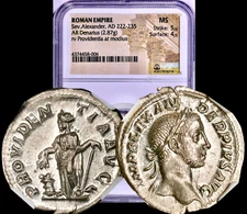 Stunning Bold 222-235 AD Severus Alexander Ancient Roman Silver Denarius NGC MS