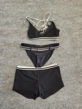 Bebe Sport Women s Black/White 3-Piece Bikini Set M Cup B Spaghetti Strap