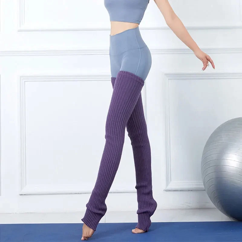 Meias quentes de malha para perna de ioga acima do joelho dança fitness coxa meias altas - Imagem 3 de 4