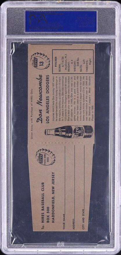 1958 Hires Root Beer Don Newcombe WITH TAB #13 PSA 7(mc) NRMT - Image 2 of 2
