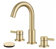 Bathroom Sink Faucet Low Arc Dual Handle 3 Hole Brushed Gold with Pop Up Drain