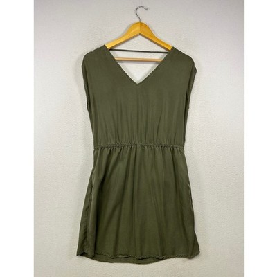 Boho Minimalist Universal Thread Womens S Olive Green Lyocell V-Neck Mini Dress