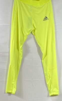 Adidas Men's Techfit Long Tights Solar Yellow Neon Compression Leggings Sz L NWT
