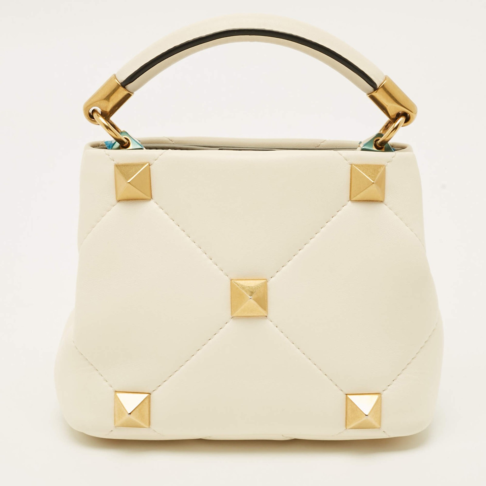 Valentino Roman Stud Small Off White Quilted Leather Top Handle Bag thumbnail 4