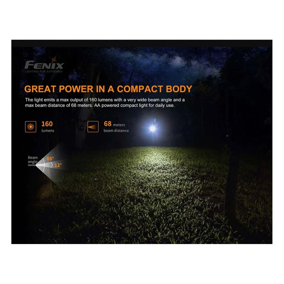 FENIX Light Black 77mm Portable EDC Flashlight CA18 LED Maximum Brightness 160 L - Image 3 of 4