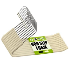 10 Pack Beige Open Ended Non Slip Sponge Padded Pants Hangers Space Saving