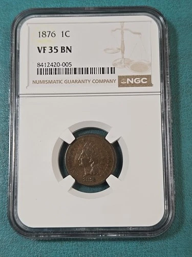 1876 Indian Head Cent Penny 1C NGC Graded VF 35 VF35 NICE TOUGH DATE NICE