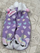 Girls Lounge Socks, Slipper/Grippers 1 Pair Size 7-8.5 Unicorn Purple NWT