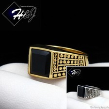 MEN's Stainless Steel Silver/Gold/Black Plated Square Onyx Ring Size 7-13 R20
