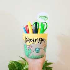 Custom Hand-Painted Pen Holder with Cacti and Desert Scene   Personalized Quote