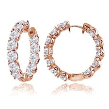 5mm Inside Out Round Cubic Zirconia Small Rose Gold Plated Silver Hoop Earrings